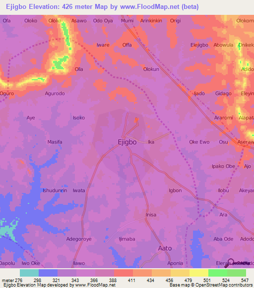 Ejigbo,Nigeria Elevation Map