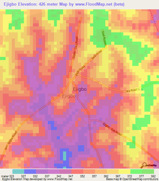 Ejigbo,Nigeria Elevation Map