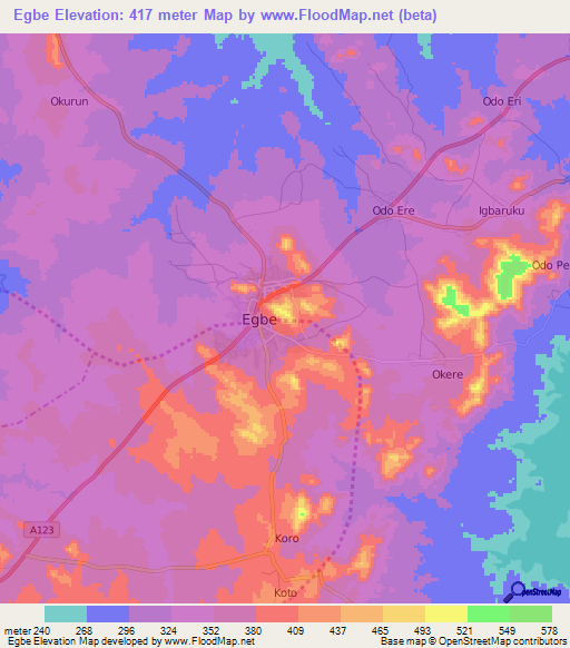 Egbe,Nigeria Elevation Map