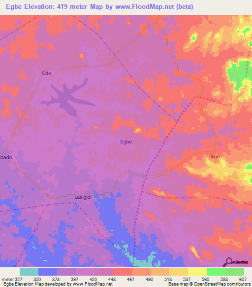 Egbe,Nigeria Elevation Map