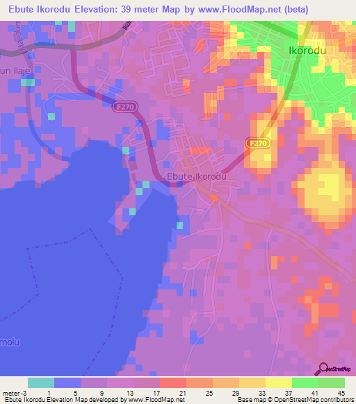 Ebute Ikorodu,Nigeria Elevation Map