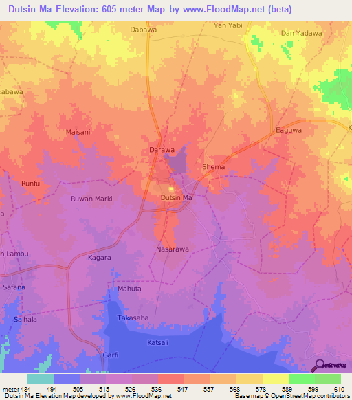 Dutsin Ma,Nigeria Elevation Map