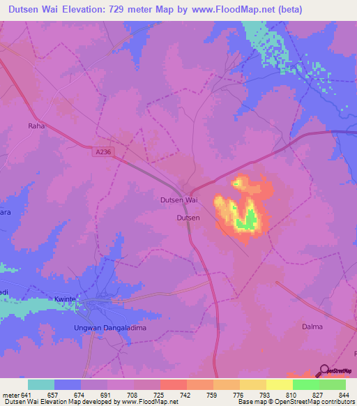 Dutsen Wai,Nigeria Elevation Map