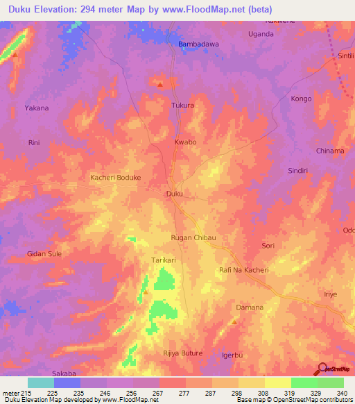 Duku,Nigeria Elevation Map