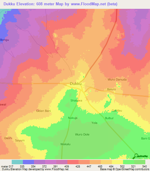 Dukku,Nigeria Elevation Map