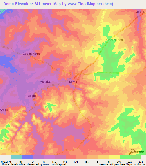 Doma,Nigeria Elevation Map