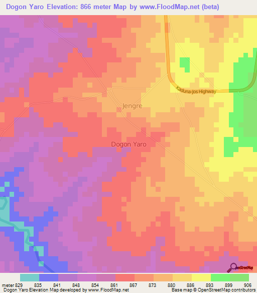 Dogon Yaro,Nigeria Elevation Map