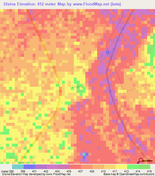 Disina,Nigeria Elevation Map