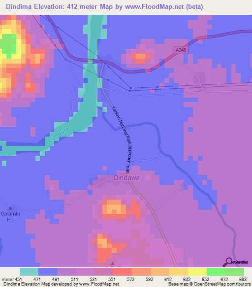 Dindima,Nigeria Elevation Map