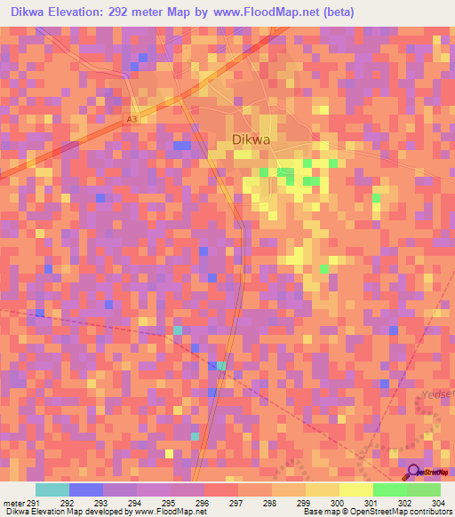 Dikwa,Nigeria Elevation Map