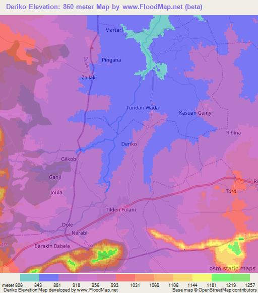 Deriko,Nigeria Elevation Map