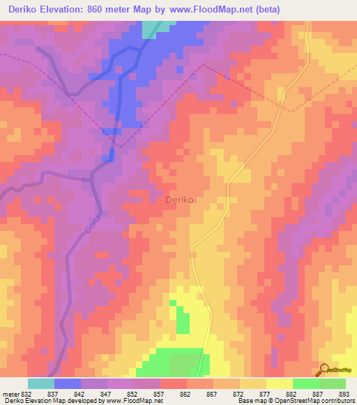 Deriko,Nigeria Elevation Map