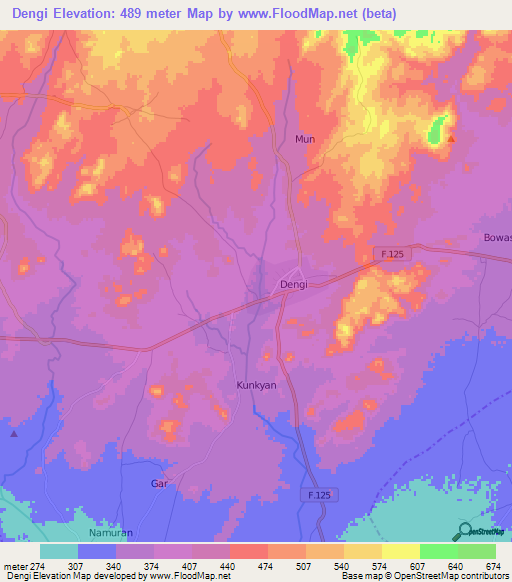 Dengi,Nigeria Elevation Map