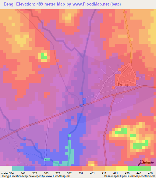 Dengi,Nigeria Elevation Map