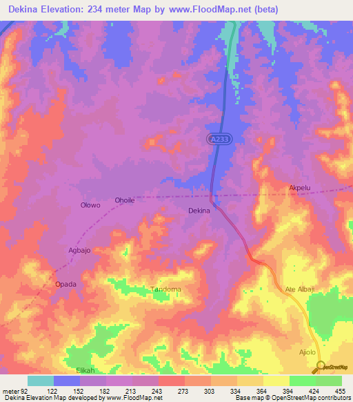 Dekina,Nigeria Elevation Map