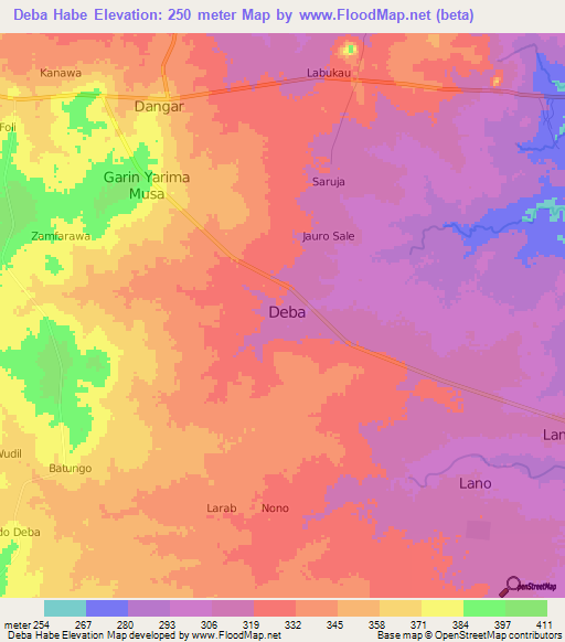 Deba Habe,Nigeria Elevation Map