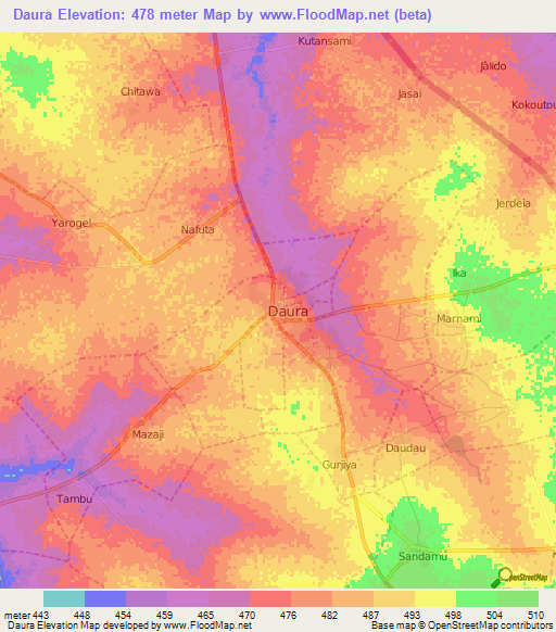 Daura,Nigeria Elevation Map