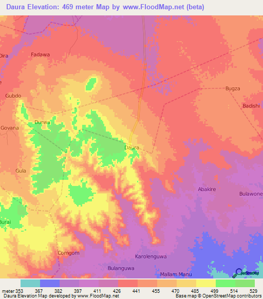 Daura,Nigeria Elevation Map