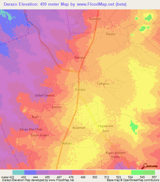 Darazo,Nigeria Elevation Map