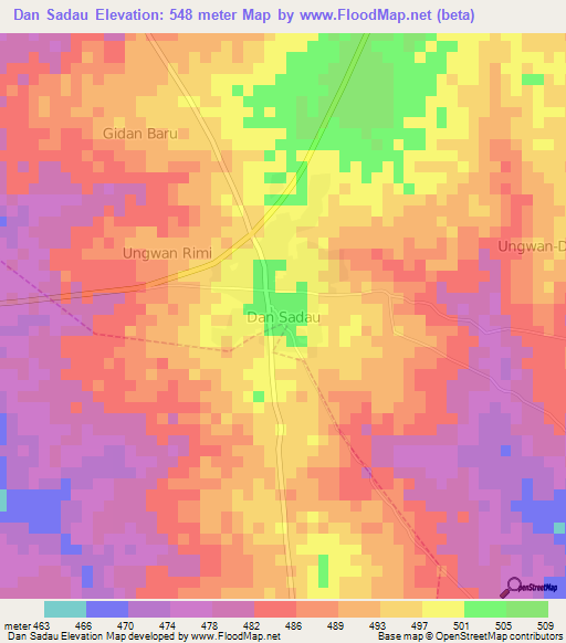 Dan Sadau,Nigeria Elevation Map