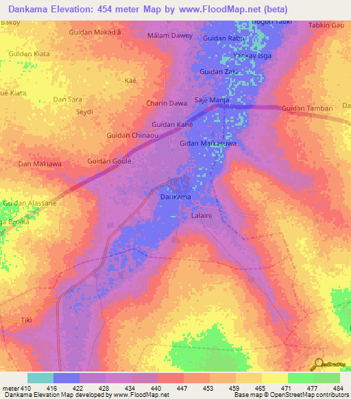 Dankama,Nigeria Elevation Map