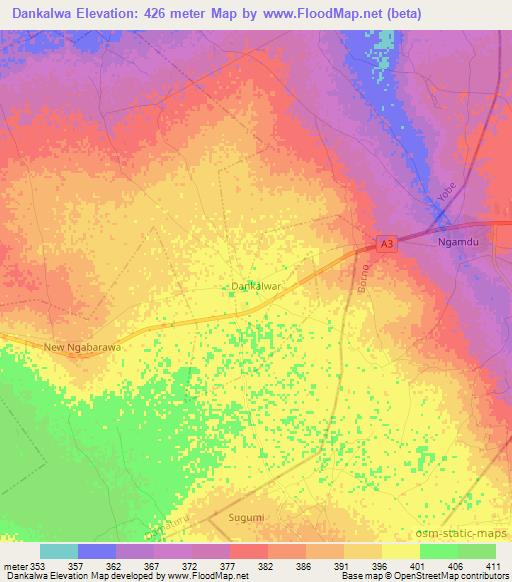 Dankalwa,Nigeria Elevation Map