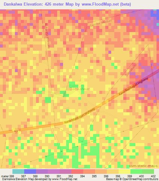 Dankalwa,Nigeria Elevation Map