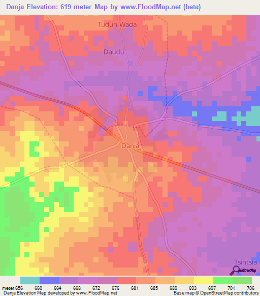 Danja,Nigeria Elevation Map