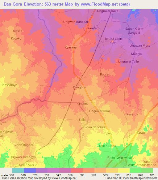 Dan Gora,Nigeria Elevation Map