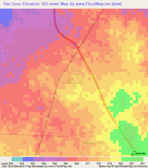 Dan Gora,Nigeria Elevation Map