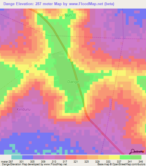 Dange,Nigeria Elevation Map