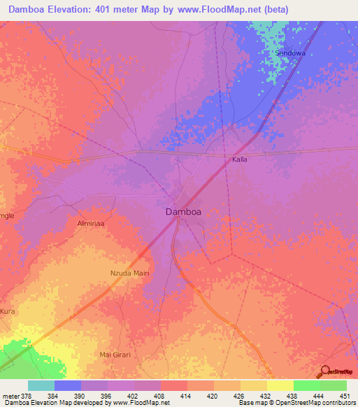 Damboa,Nigeria Elevation Map