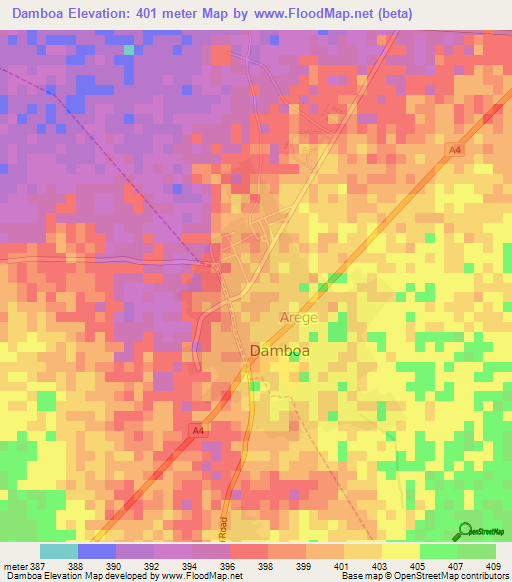 Damboa,Nigeria Elevation Map