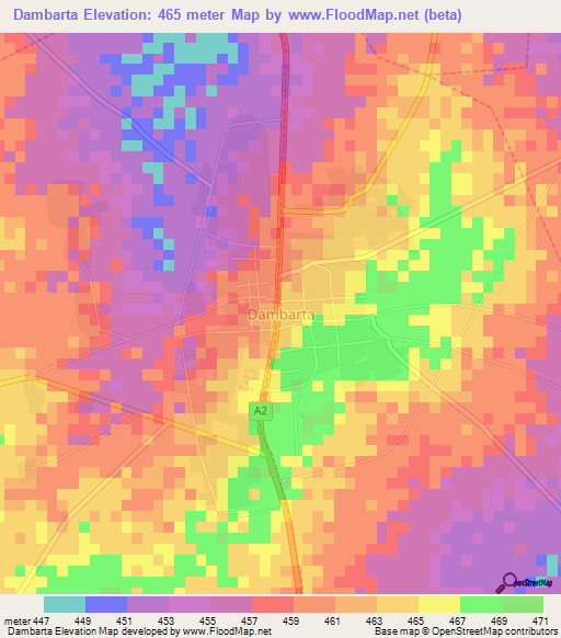 Dambarta,Nigeria Elevation Map