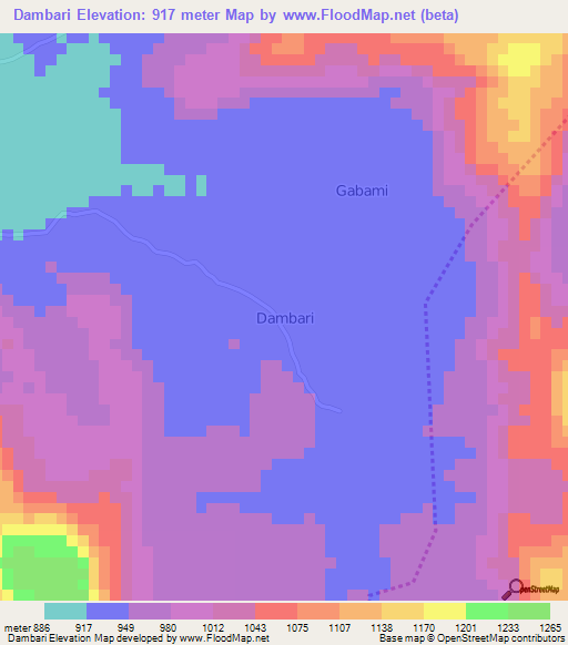 Dambari,Nigeria Elevation Map