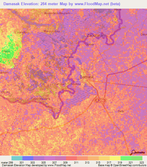 Damasak,Nigeria Elevation Map