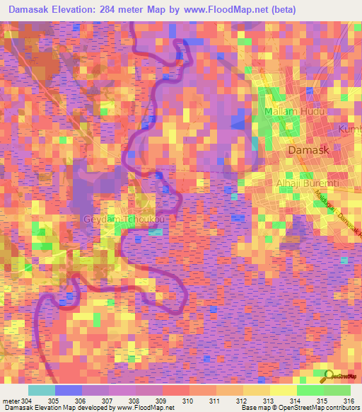 Damasak,Nigeria Elevation Map