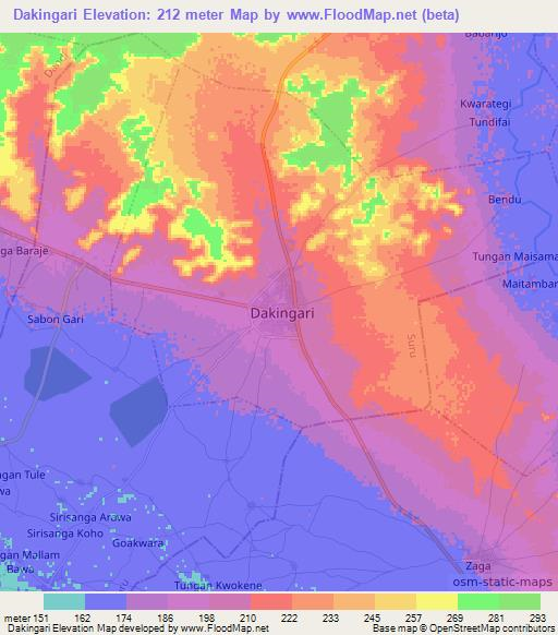 Dakingari,Nigeria Elevation Map