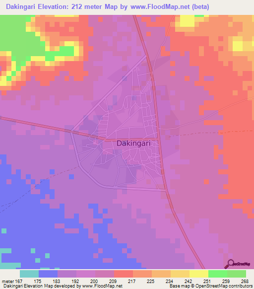 Dakingari,Nigeria Elevation Map