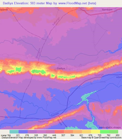 Dadiya,Nigeria Elevation Map