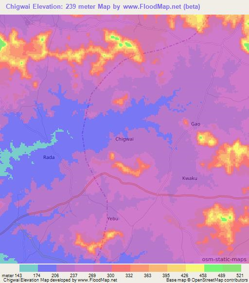 Chigwai,Nigeria Elevation Map