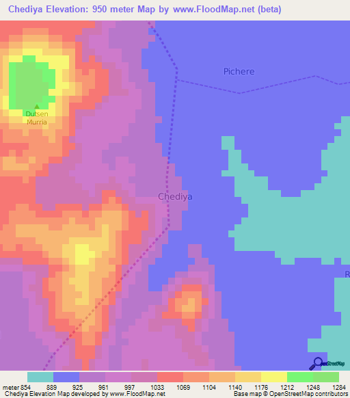 Chediya,Nigeria Elevation Map