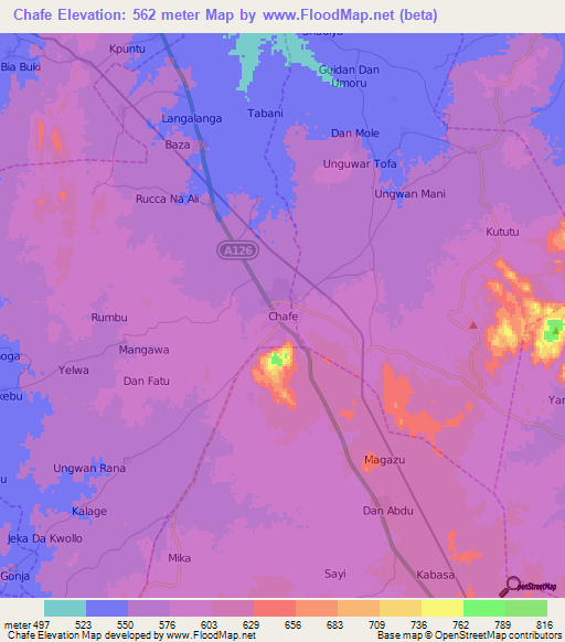 Chafe,Nigeria Elevation Map