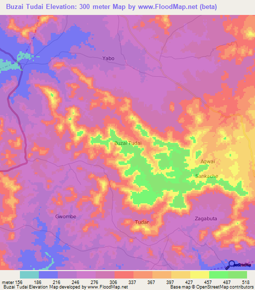 Buzai Tudai,Nigeria Elevation Map