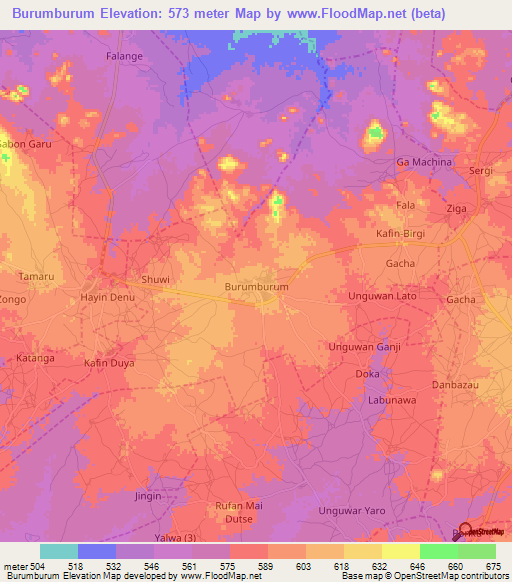 Burumburum,Nigeria Elevation Map