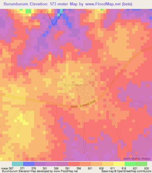 Burumburum,Nigeria Elevation Map