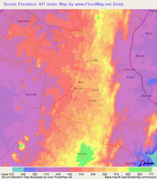 Burum,Nigeria Elevation Map