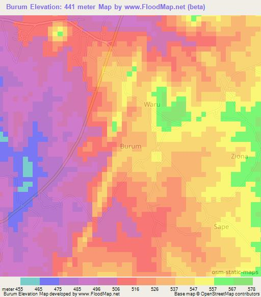 Burum,Nigeria Elevation Map