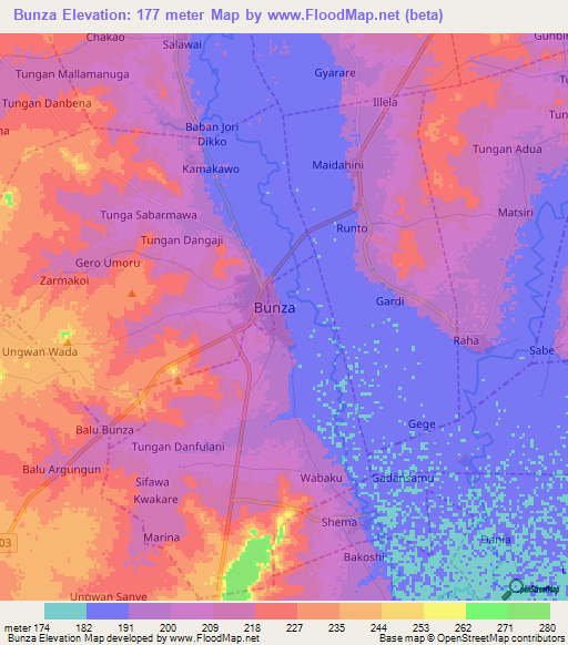 Bunza,Nigeria Elevation Map