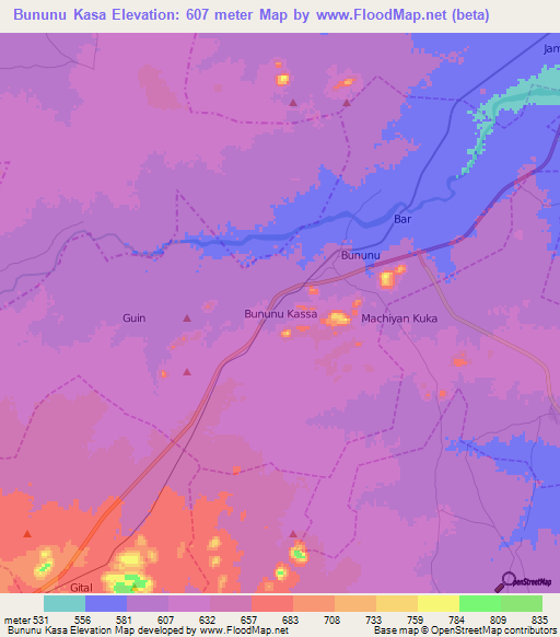 Bununu Kasa,Nigeria Elevation Map